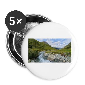 Berglandschaft Panorama mit Fluss - Buttons groß 56 mm (5er Pack) - Weiß - Vorne