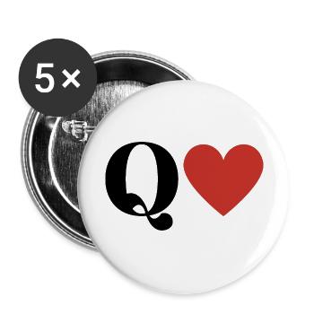 Lettre q cœur rouge - Lot de 5 grands badges (56 mm) - blanc - Devant