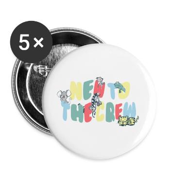 NOUVEAU DANS L’ÉQUIPAGE - BIENVENUE BÉBÉ - Lot de 5 grands badges (56 mm) - blanc - Devant