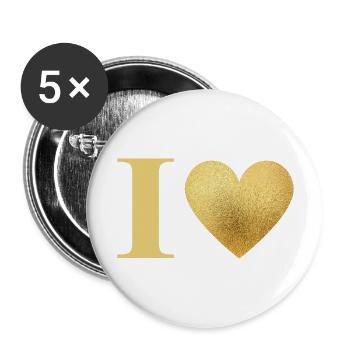 Lettre i cœur doré - Lot de 5 grands badges (56 mm) - blanc - Devant