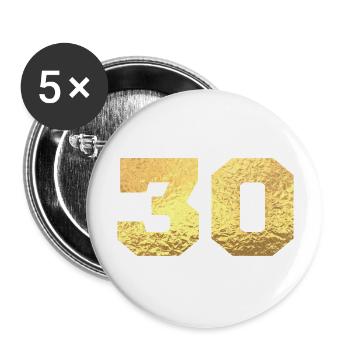 Numéro 30 paillettes doré - 30e anniversaire - Lot de 5 grands badges (56 mm) - blanc - Devant