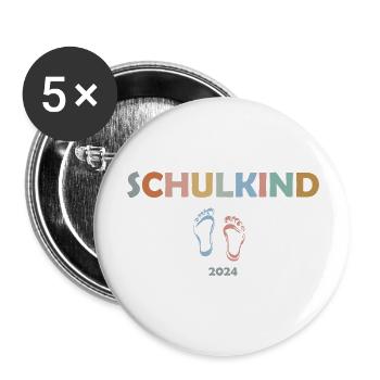 Lettrage « Écolier » avec pieds - Lot de 5 grands badges (56 mm) - blanc - Devant