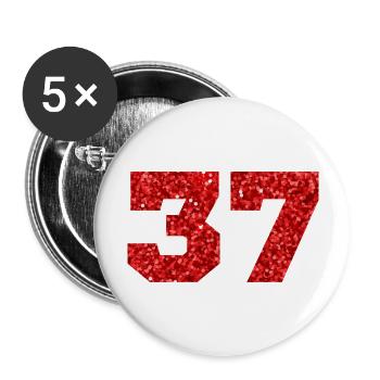 Numéro 37 paillettes rouge - 37e anniversaire - Lot de 5 grands badges (56 mm) - blanc - Devant