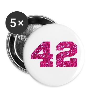 Nummer 42 Pink Glitter - 42. Geburtstag - Buttons groß 56 mm (5er Pack) - Weiß - Vorne