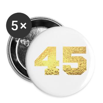 Numéro 45 paillettes doré - 45e anniversaire - Lot de 5 grands badges (56 mm) - blanc - Devant