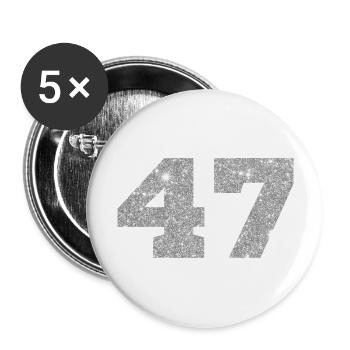 Number 47 Silver Glitter - 47th Anniversary - Buttons large 2.2''/56 mm (5-pack) - white - Front