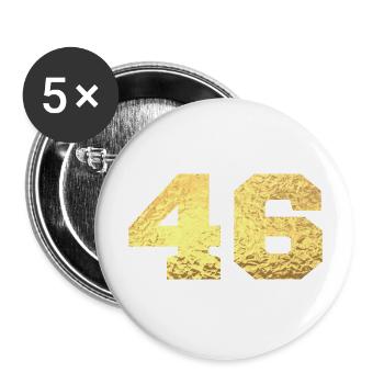 Numéro 46 paillettes doré - 46e anniversaire - Lot de 5 grands badges (56 mm) - blanc - Devant