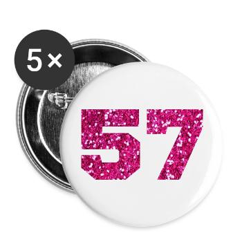 Nummer 57 Pink Glitter - 57. Geburtstag - Buttons groß 56 mm (5er Pack) - Weiß - Vorne