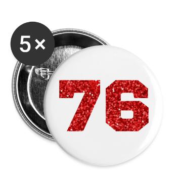 76 Roter Glitzer - 76. Jahrestag - Buttons groß 56 mm (5er Pack) - Weiß - Vorne