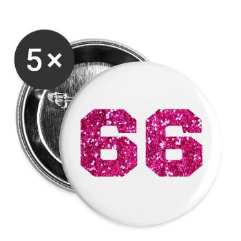 Nummer 66 Pink Glitter - 66. Geburtstag - Buttons groß 56 mm (5er Pack) - Weiß - Vorne