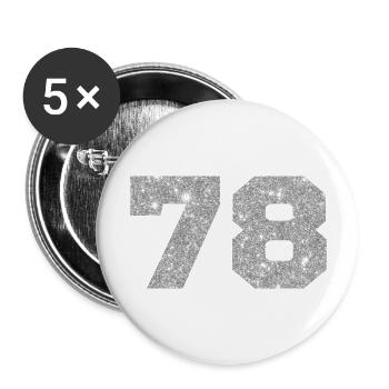 Nummer 78 Silberner Glitzer - 78. Jahrestag - Buttons groß 56 mm (5er Pack) - Weiß - Vorne