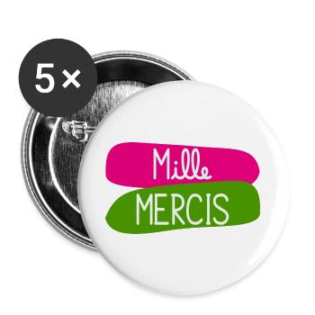 MAÎTRESSE. MAITRE. MERCI. MERCI MAÎTRESSE - Lot de 5 grands badges (56 mm) - blanc - Devant