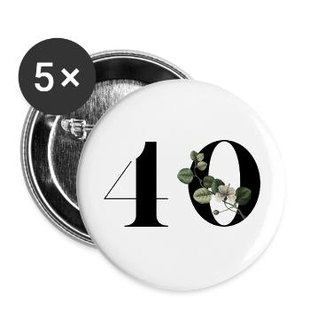 Number 40 Green Floral - 40th Floral Birthday - Buttons large 2.2''/56 mm (5-pack) - white - Front