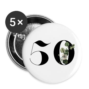 Number 50 Floral Green - 50th Birthday Floral - Buttons large 2.2''/56 mm (5-pack) - white - Front