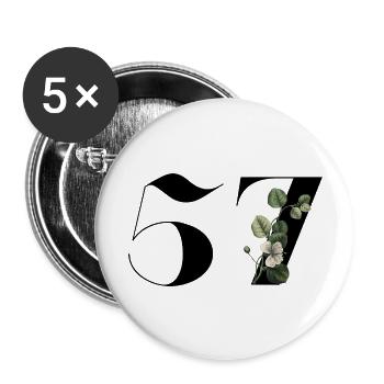 Nummer 57 Blumengrün - 57. Blumengeburtstag - Buttons groß 56 mm (5er Pack) - Weiß - Vorne