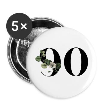 Number 90 Floral Green - 90th Floral Birthday - Buttons large 2.2''/56 mm (5-pack) - white - Front