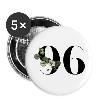 Nummer 96 Blumengrün - 96. Blumengeburtstag - Buttons groß 56 mm (5er Pack) - Weiß - Vorne