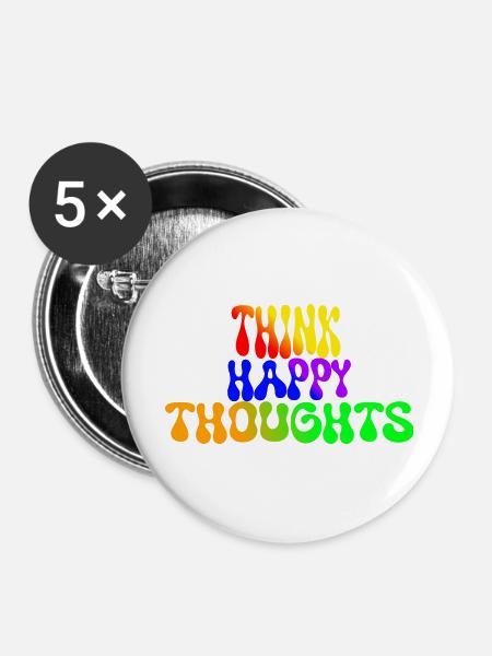 Think Happy Thoughts - Buttons groß 56 mm (5er Pack) - Weiß