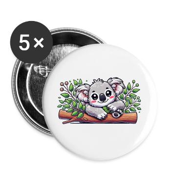 The cute koala bear on a eucalyptus branch - Buttons large 2.2''/56 mm (5-pack) - white - Front