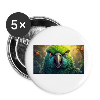 Niedliche mürrische griesgrämige Tiere - Papagei - Buttons groß 56 mm (5er Pack) - Weiß - Vorne