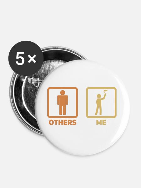 Maler Strichmännchen - Buttons groß 56 mm (5er Pack) - Weiß