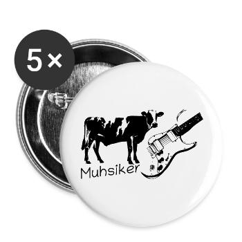 Muhsiker - Kuh mit Gitarre - dunkel - Buttons groß 56 mm (5er Pack) - Weiß - Vorne