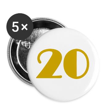 20. 20 ANS. 20e ANNIVERSAIRE. ANNIVERSAIRE 20 ANS. - Lot de 5 grands badges (56 mm) - blanc - Devant