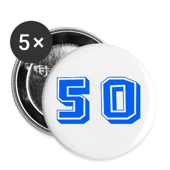 50. 50 ANS. 50e ANNIVERSAIRE. ANNIVERSAIRE 50 ANS. - Lot de 5 grands badges (56 mm) - blanc - Devant