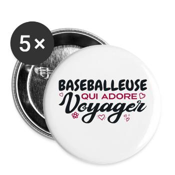 Baseballeuse globe-trotteuse passionnée de voyages - Lot de 5 grands badges (56 mm) - blanc - Devant