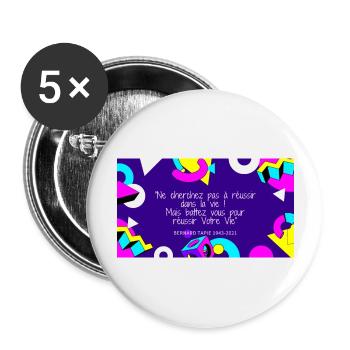 Bernard tapie 1 - Lot de 5 grands badges (56 mm) - blanc - Devant