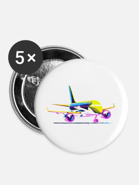 Flugzeug Cartoon Stil - Buttons groß 56 mm (5er Pack) - Weiß