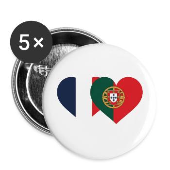 France Portugal Flag Heart - Buttons large 2.2''/56 mm (5-pack) - white - Front