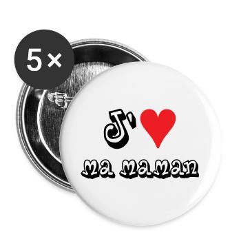 J'aime ma maman - Lot de 5 grands badges (56 mm) - blanc - Devant