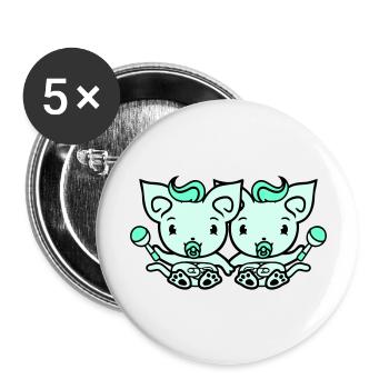 2 sucettes chats Deux petits frères et sœurs jumeaux - Lot de 5 grands badges (56 mm) - blanc - Devant