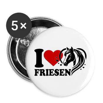 I love Pferd Friesen - Buttons groß 56 mm (5er Pack) - Weiß - Vorne