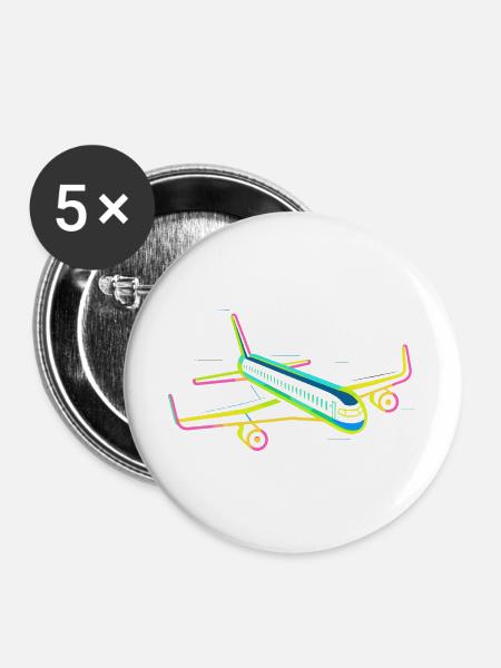 Retro Flugzeug Grafik - Buttons groß 56 mm (5er Pack) - Weiß