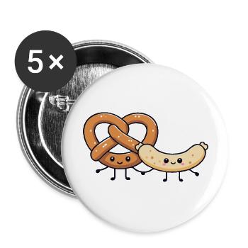 White sausage with pretzel - Buttons large 2.2''/56 mm (5-pack) - white - Front