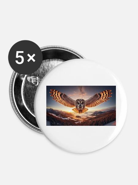 Fliegende Eule - Buttons groß 56 mm (5er Pack) - Weiß