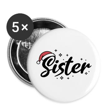 Chapeau de Père Noël Soeur Soeur - Lot de 5 grands badges (56 mm) - blanc - Devant