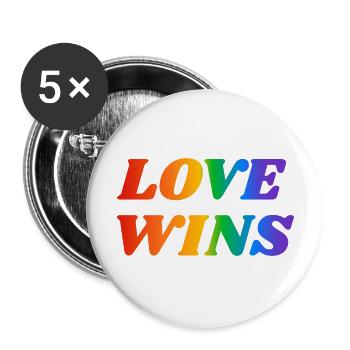 Liebe gewinnt LGBT Regenbogen Text - Buttons groß 56 mm (5er Pack) - Weiß - Vorne
