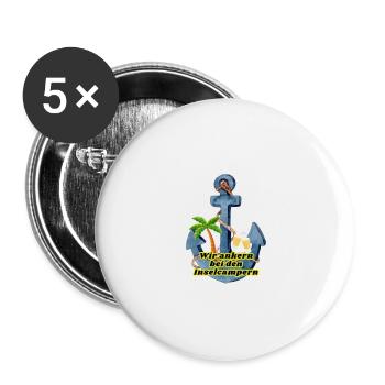 Wir ankern bei den Inselcampern - Buttons groß 56 mm (5er Pack) - Weiß - Vorne