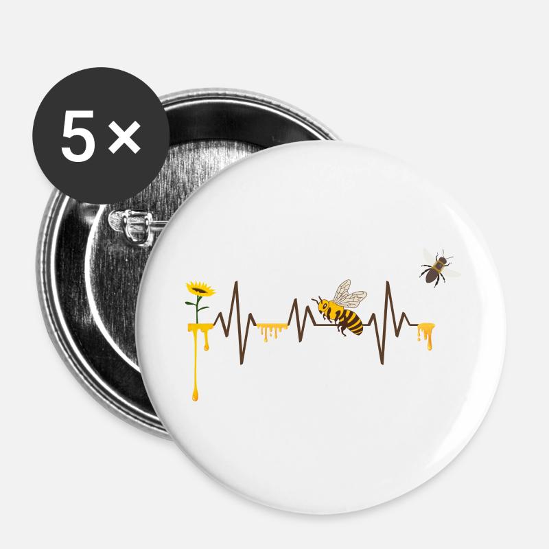 Heartbeat Bees - Geschenkidee - Buttons groß 56 mm (5er Pack) - Weiß