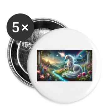 Ein mystisches Einhorn mit leuchtendem Horn - Buttons groß 56 mm (5er Pack) - Weiß - Vorne
