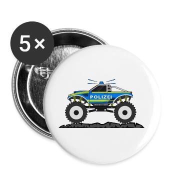 Monster Truck Police Blue Yellow - Buttons large 2.2''/56 mm (5-pack) - white - Front