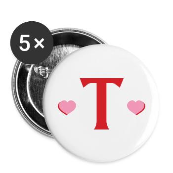 Lettre t cœurs rouges - Lot de 5 grands badges (56 mm) - blanc - Devant