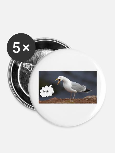 Moin Möwe - Buttons groß 56 mm (5er Pack) - Weiß