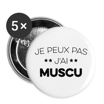 I can't I have MUSCU - Bodybuilding - Buttons groß 56 mm (5er Pack) - Weiß - Vorne