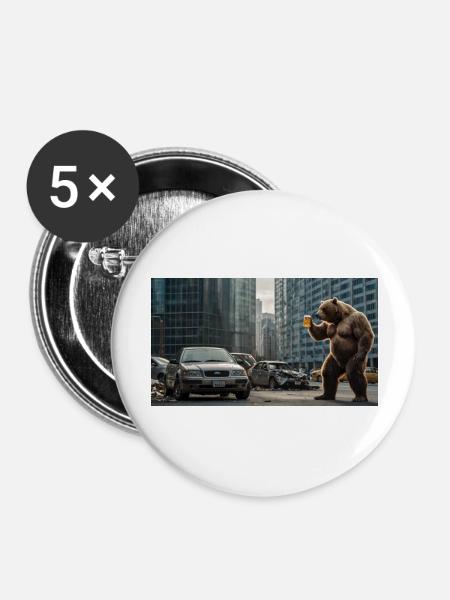 Bär Apokalypse Bier - Buttons groß 56 mm (5er Pack) - Weiß