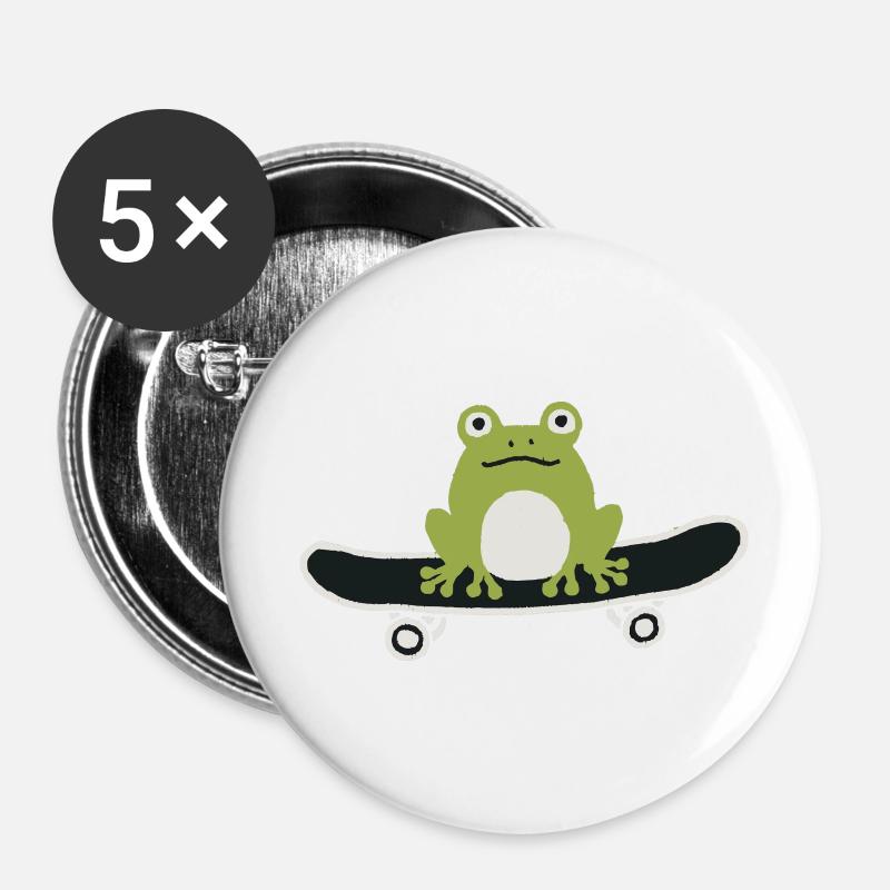 Skateboarding Frog - Buttons large 2.2''/56 mm (5-pack) - white