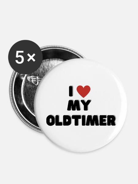 I love my Oldtimer - Buttons groß 56 mm (5er Pack) - Weiß